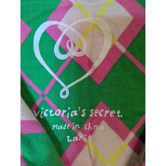 Victorias Secret Womens Argyle Button-Up Pajama Top Large Green READ - Picture 5 of 8